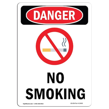 OSHA Danger Sign, No Smoking, 5in X 3.5in Decal, 10PK